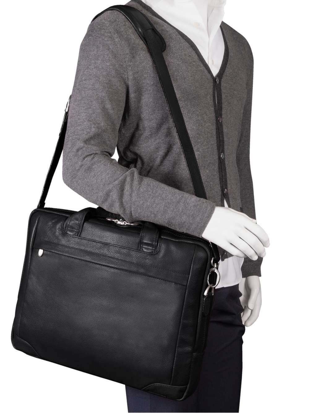 McKlein Bridgeport Black Leather Large 17” Laptop Briefcase